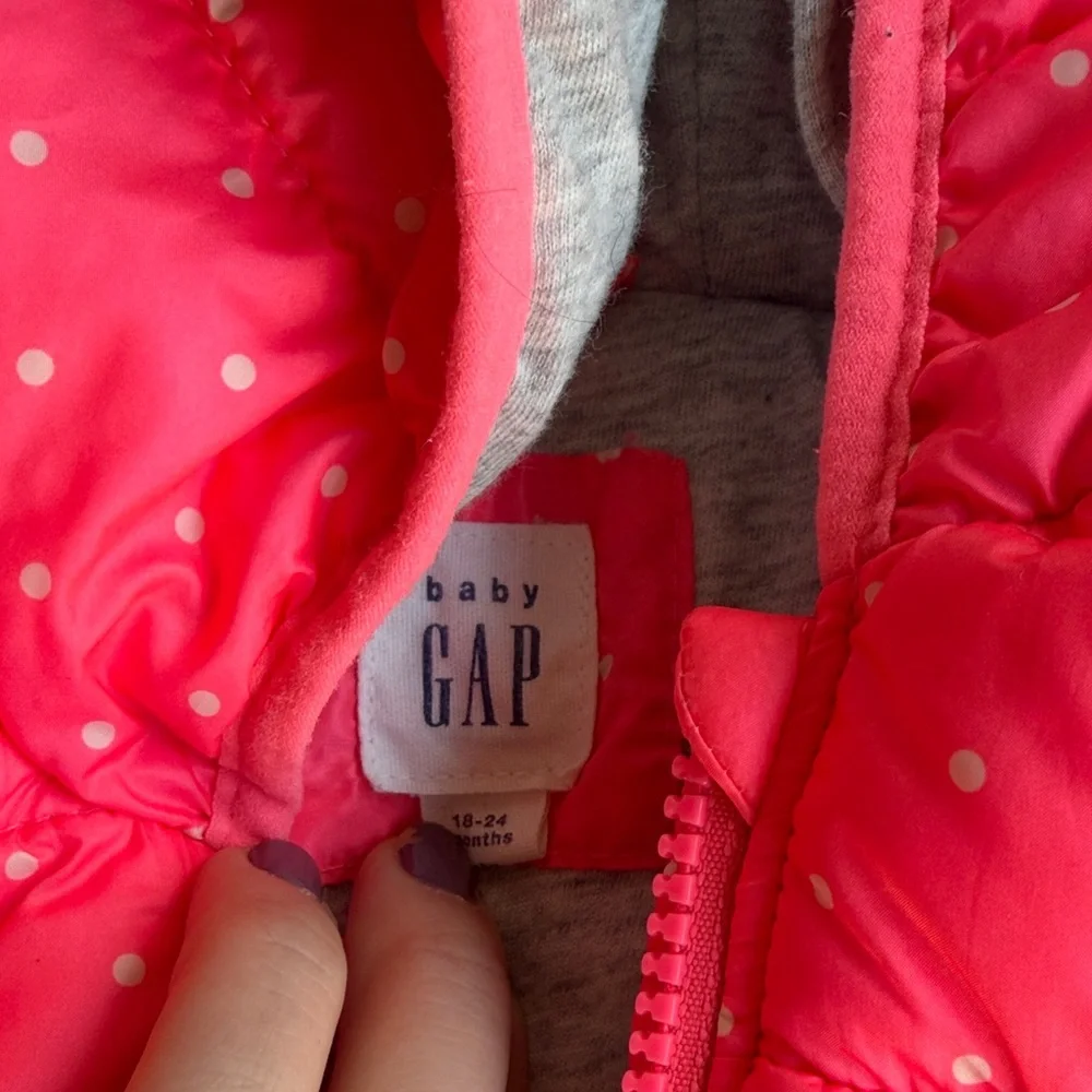 GAP Pink Polka Dot Hooded Puffer Jacket